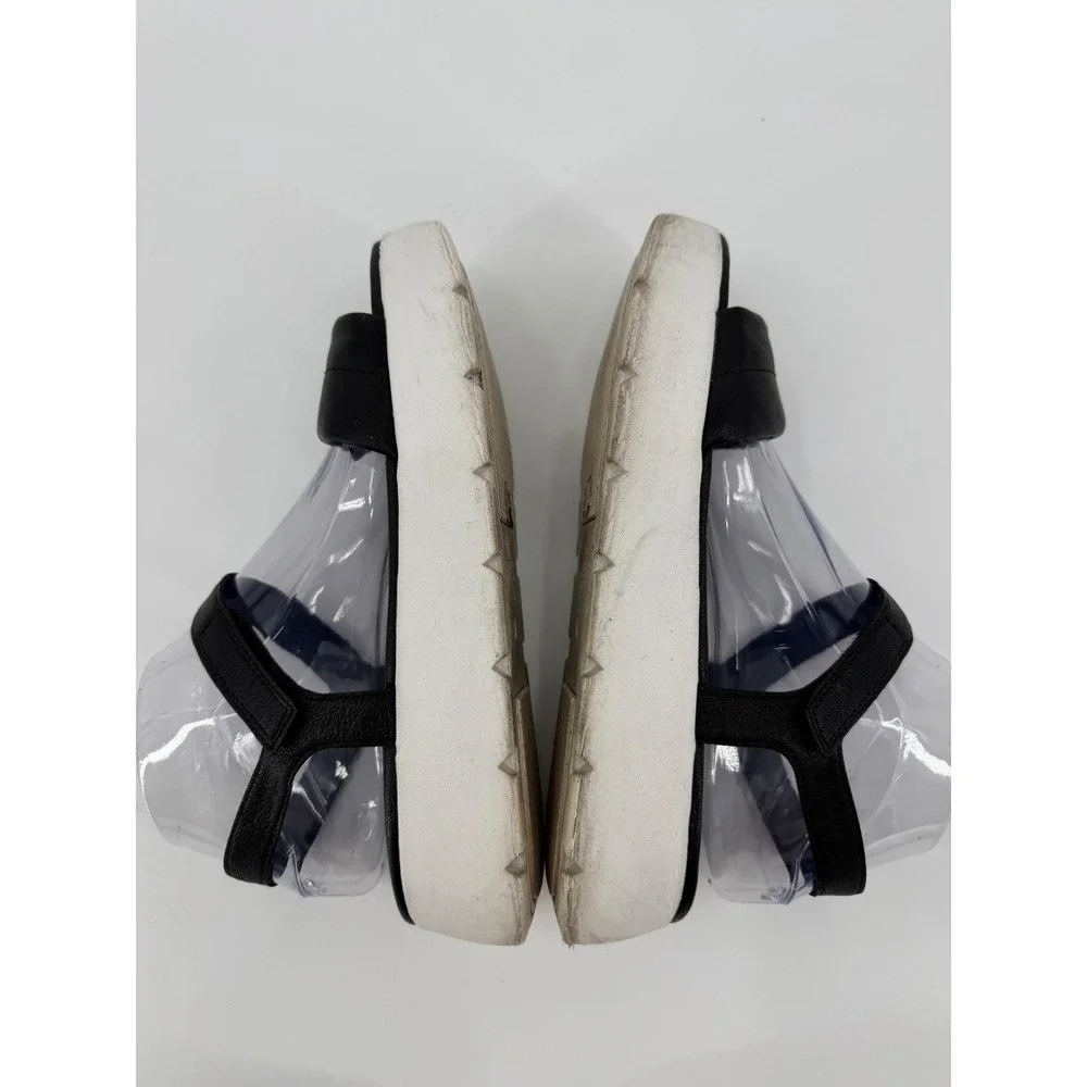 Eileen Fisher Black Leather Platform Sport Sandals Womens 8M Hook Loop Strap